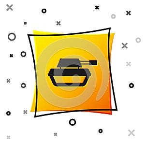 Black Military tank icon isolated on white background. Yellow square button. Vector