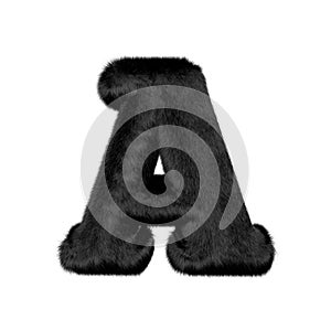 Black mink fur letters. 3d capital letter a