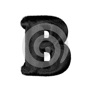 Black mink fur letters. 3d capital letter b