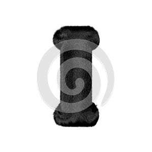 Black mink fur letters. 3d capital letter i