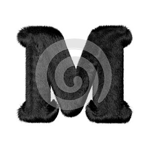 Black mink fur letters. 3d capital letter m