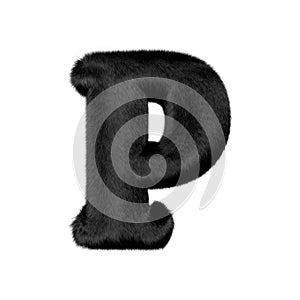 Black mink fur letters. 3d capital letter p