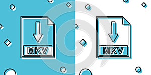 Black MKV file document icon. Download MKV button icon isolated on blue and white background. Random dynamic shapes photo