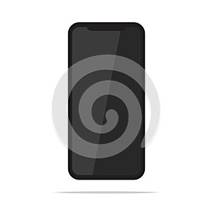 Black mobile cell phone isolated on white background vector illustration. Smartphone flat design version