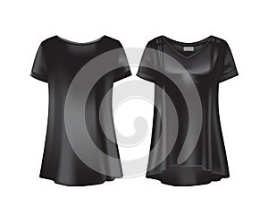 Black mockup of women s t-shirts - tunics. Front and rear view.