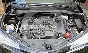 Black modern car engine bay