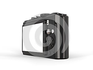 Black modern compact digital photo camera - lcd viewfinder.
