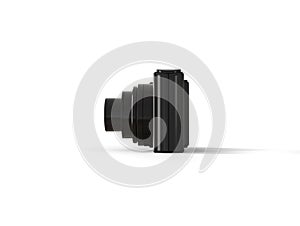 Black modern compact digital photo camera - side view