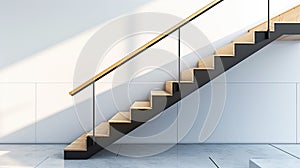 a black modern handrail, featuring flat profiles and a wooden oak handrail, adorning a contemporary staircase in a room