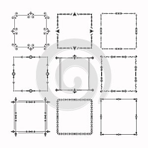 Black modern line square frames and borders emblem icons set