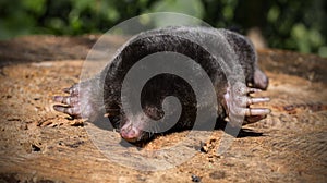 The black mole lies with spread legs and claws.