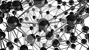 black Molecular geometric chaos abstract structure. Science technology network connection hi-tech background 3d rendering