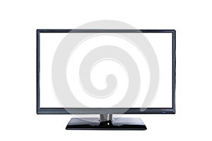 Black monitor with white empty screen on white background