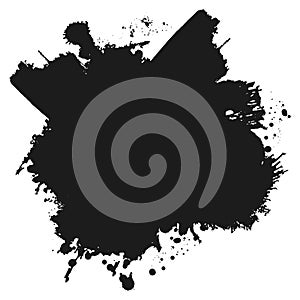 Black monochrome ink or paint blots grunge background. Texture Vector. Dust overlay distress grain. Black splatter