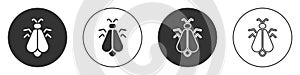 Black Mosquito icon isolated on white background. Circle button. Vector