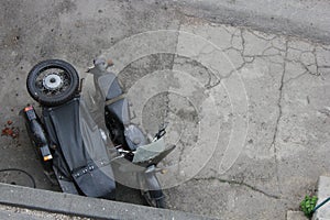 Black motocycle with spare wheel