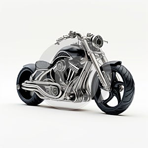 Black And Silver 3d Rendered Motorcycle With Strong Facial Expression photo