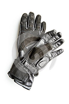 Black motorcycle gloves.