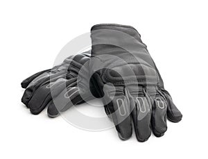 Black motorcycle gloves isolated on white background