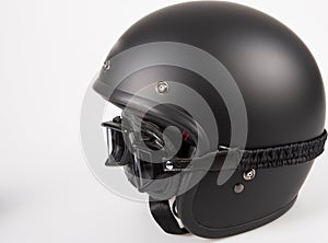 Black Motorcycle Helmet with vintage retro Goggles