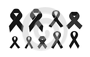 Black mourning ribbon. Death, eternal memory, funeral icon or symbol. Vector illustration