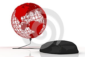 Black mouse connected to the world