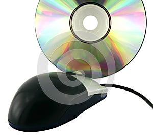 Black mouse and optical data disc.