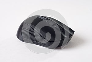 Black mouse on white background, computer gadget,