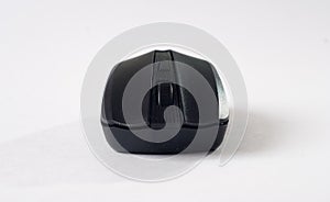 Black mouse on white background, computer gadget,