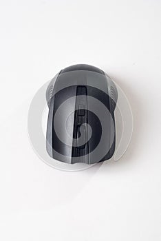 Black mouse on white background, computer gadget,