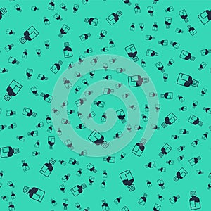 Black Mouthwash plastic bottle icon isolated seamless pattern on green background. Liquid for rinsing mouth. Oralcare