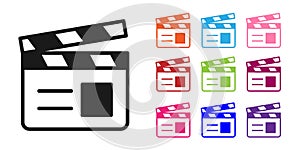 Black Movie clapper icon isolated on white background. Film clapper board. Clapperboard sign. Cinema production or media