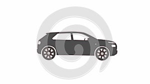 Black moving car icon isolated on white background.