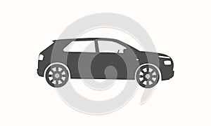 Black moving car icon isolated on white background.