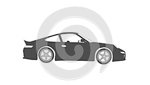 Black moving car icon isolated on white background. 2D animation footage.