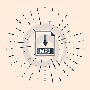 Black MP3 file document icon. Download MP3 button icon isolated on beige background. Abstract circle random dots