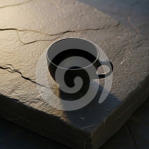 Black Mug on Stone Surface
