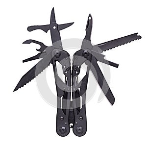 Black multi tool isolated on white