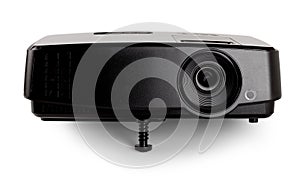 black multimedia projector on white background. Close up