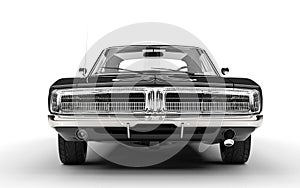 Black muscle car - front grille view