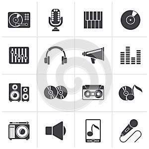 Black Music and audio equipment icons