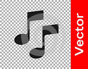 Black Music note, tone icon isolated on transparent background. Vector Illustration