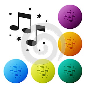Black Music note, tone icon isolated on white background. Set icons in color circle buttons. Vector