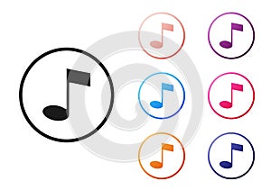 Black Music note, tone icon isolated on white background. Set icons colorful. Vector