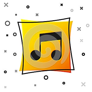 Black Music note, tone icon isolated on white background. Yellow square button. Vector