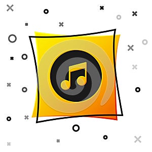 Black Music note, tone icon isolated on white background. Yellow square button. Vector