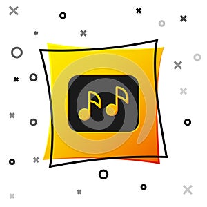 Black Music note, tone icon isolated on white background. Yellow square button. Vector