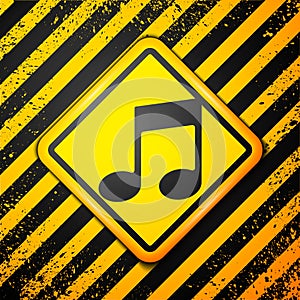 Black Music note, tone icon isolated on yellow background. Warning sign. Vector Illustration