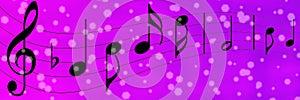 Black Music Notes in Purple and Violet Banner Background