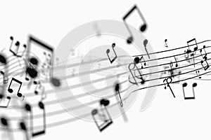 Black music notes with white background, 3d rendering